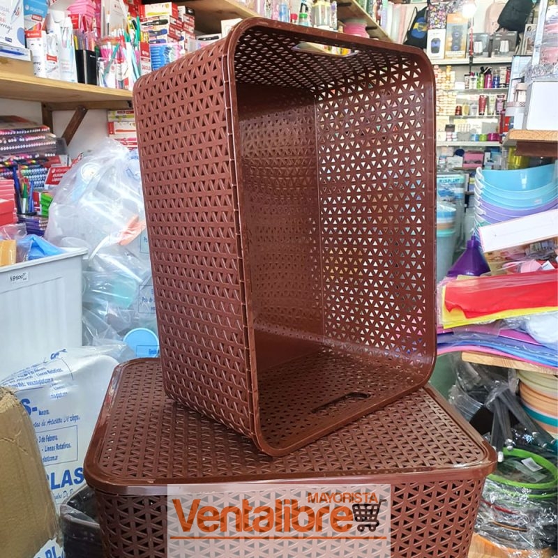 CAJA ORGANIZADORA SIMIL RATTAN GRANDE CON TAPA 35 LTS. CALIDAD PREMIUM