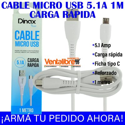 CABLE MICRO USB 5.1A CARGA RÁPIDA V8 1M