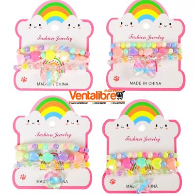 SET DE PULSERAS INFANTILES PELOTITAS Y CORAZONES EXCELENTE CALIDAD