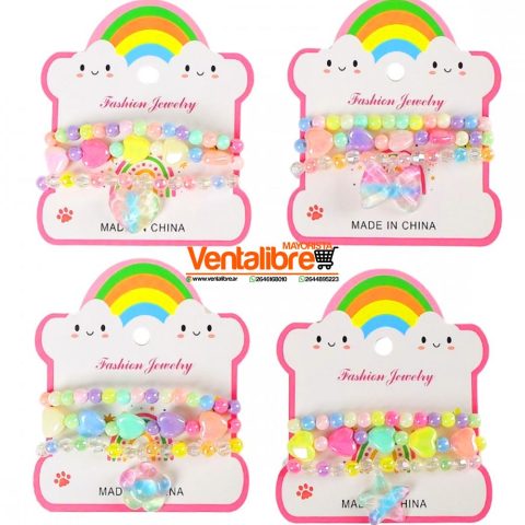 SET DE PULSERAS INFANTILES PELOTITAS Y CORAZONES EXCELENTE CALIDAD
