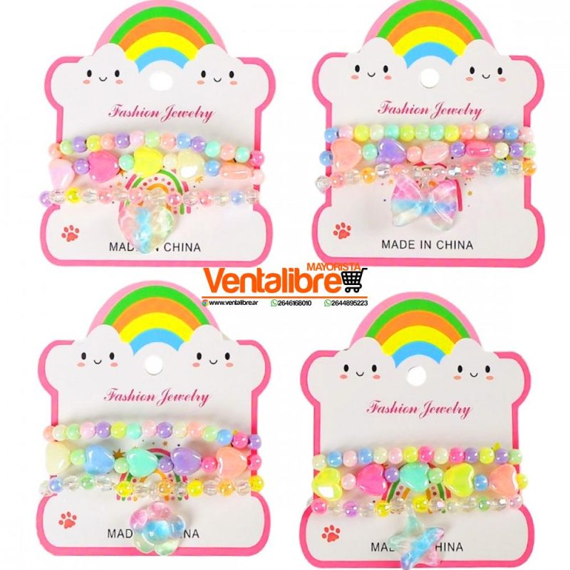 SET DE PULSERAS INFANTILES PELOTITAS Y CORAZONES EXCELENTE CALIDAD