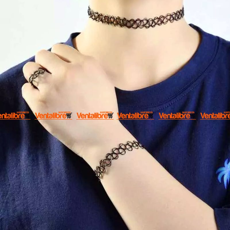SET DE COLLAR CON DIJE ANILLO Y PULSERA CHOKER ELÁSTICA