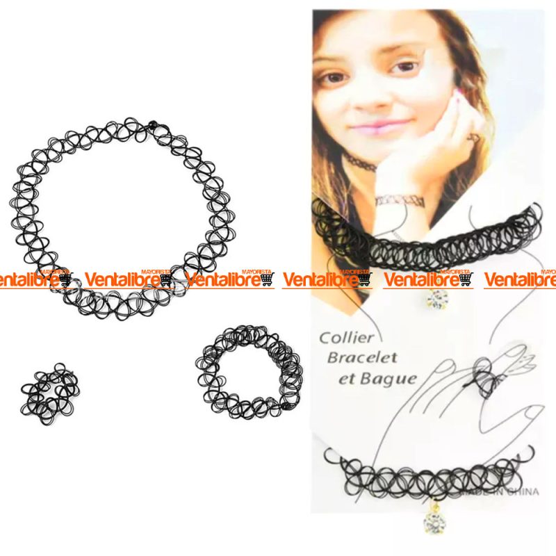 SET DE COLLAR CON DIJE ANILLO Y PULSERA CHOKER ELÁSTICA - Imagen 2