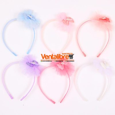 VINCHA INFANTIL CON TUL LAZO Y MOÑO VARIOS COLORES