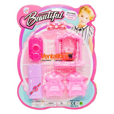 SET DE LIVING PARA CASAS DE MUÑECAS CON 5 MUEBLES EN BLISTER