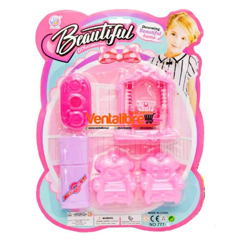 SET DE LIVING PARA CASAS DE MUÑECAS CON 5 MUEBLES EN BLISTER