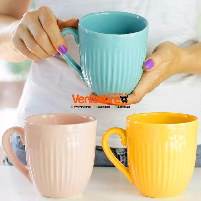TAZAS DE CERÁMICA FACETADA GRANDE COLORES VARIOS 450 CC.