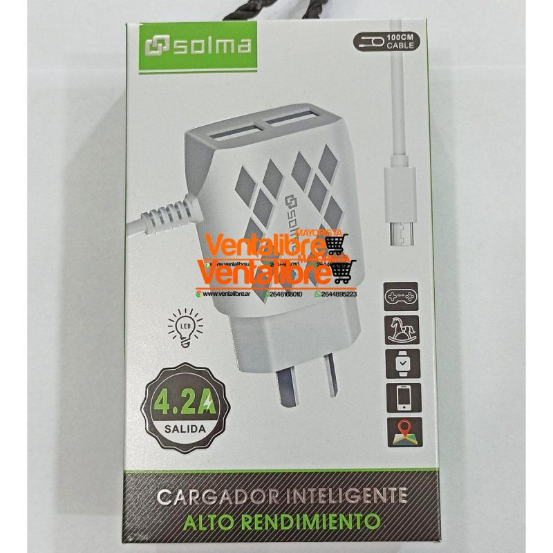 CARGADOR RAPIDO SOLMA 4.2A MICRO-V8+ 2U
