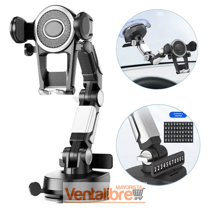 SOPORTE PORTA CELULAR PARA AUTO BRAZO FLEXIBLE CON SOPAPA