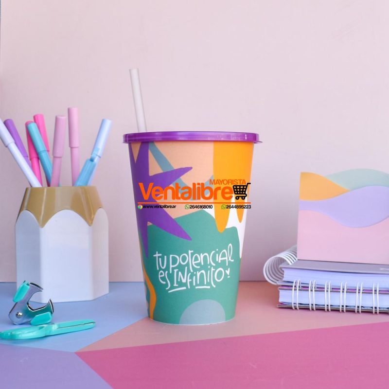 VASOS PREMIUM ESTAMPADOS CON TAPA Y SORBETE - Imagen 5