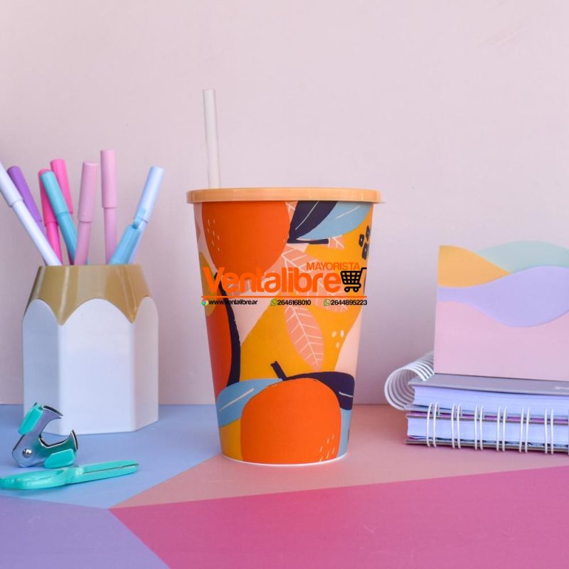 VASOS PREMIUM ESTAMPADOS CON TAPA Y SORBETE - Imagen 2