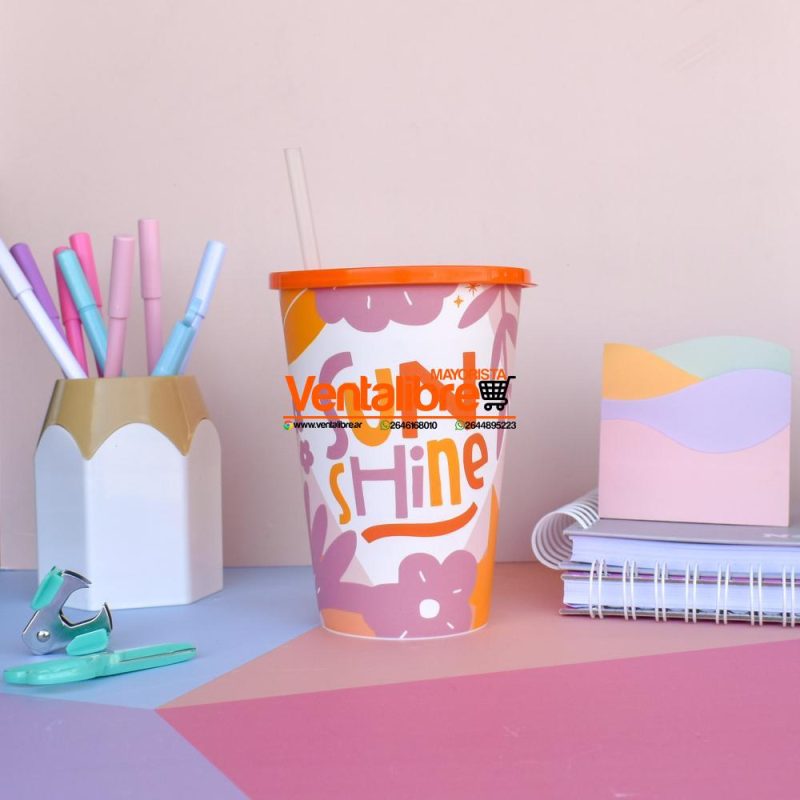 VASOS PREMIUM ESTAMPADOS CON TAPA Y SORBETE - Imagen 3