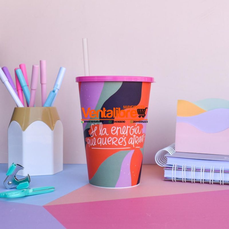 VASOS PREMIUM ESTAMPADOS CON TAPA Y SORBETE - Imagen 7