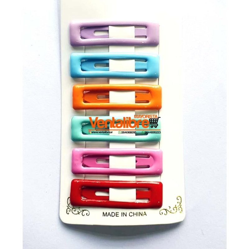 TRABAS TIC TAC RECTANGULAR VARIOS COLORES X 6 UNI.