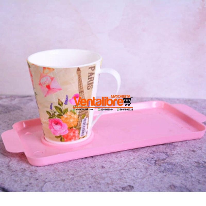 SET TAZA CÓNICA ESTAMPADA MAS BANDEJA EXCELENTE CALIDAD IDEAL PARA DESAYUNOS - Imagen 4