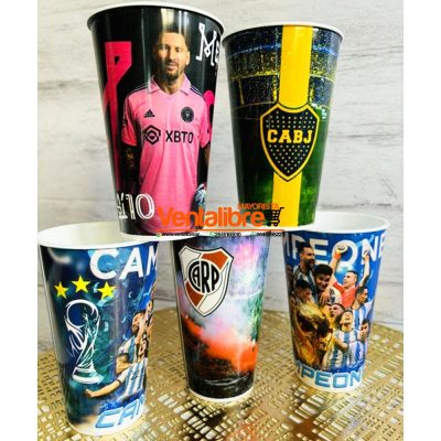 VASO ESTAMPADO RIVER BOCA MESSI ARGENTINA DE 400 CC.