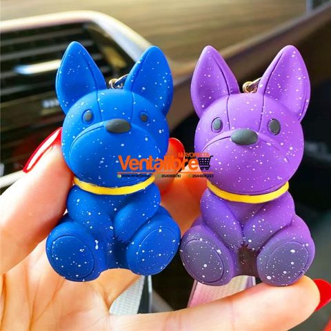 LLAVERO PERRO BULLDOG CON GANCHO Y MOSQUETÓN DORADO