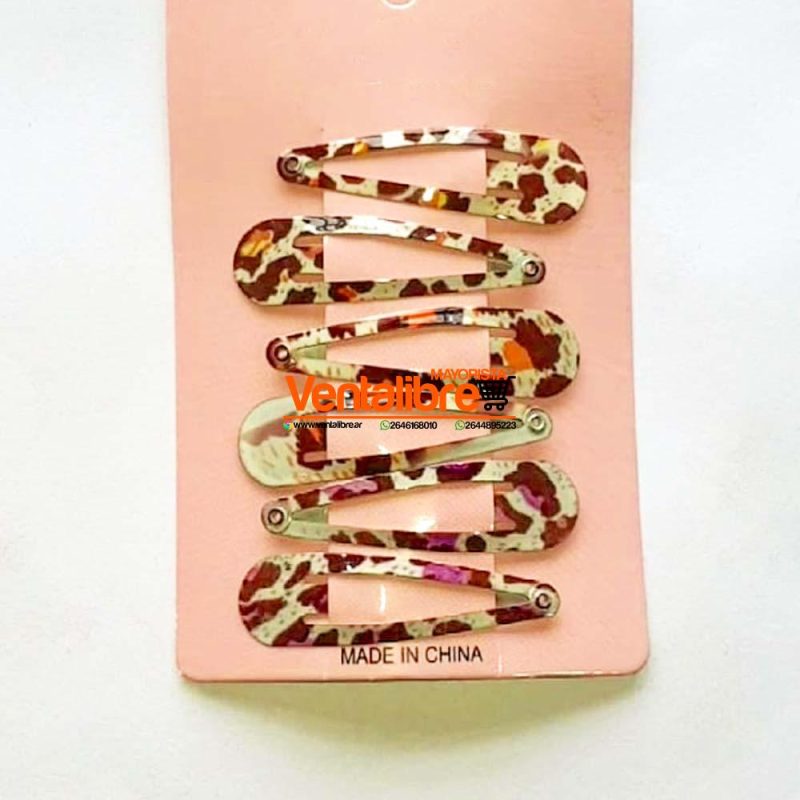 TRABAS TIC TAC 5 CM. CON ANIMAL PRINT X 6 UNI.