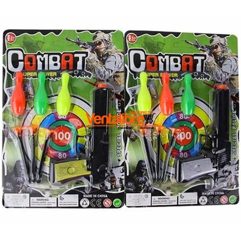 PISTOLA LANZA BOWLING EN BLISTER COMBAT 3 MUNICIONES