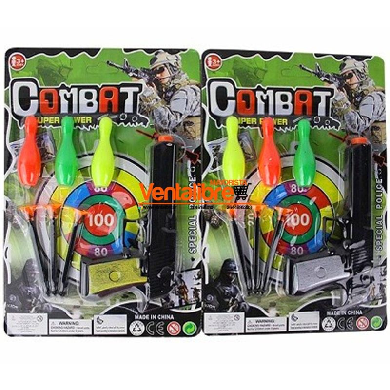 PISTOLA LANZA BOWLING EN BLISTER COMBAT 3 MUNICIONES