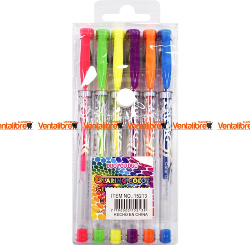 BOLÍGRAFO GEL GLITTER BLÍSTER X 6 COLORES