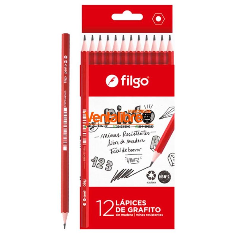 LÁPIZ NEGRO DE GRAFITO GRADUACIÓN HB PINTO FILGO X 12 UNI.
