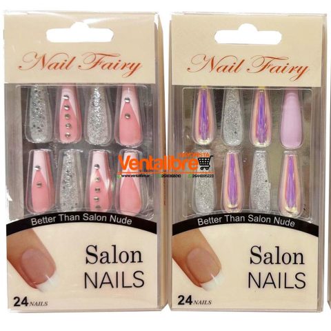 UÑAS POSTIZAS DECORADAS 24 PIEZAS VARIOS DISEÑOS CON PEGAMENTO BIFAZ