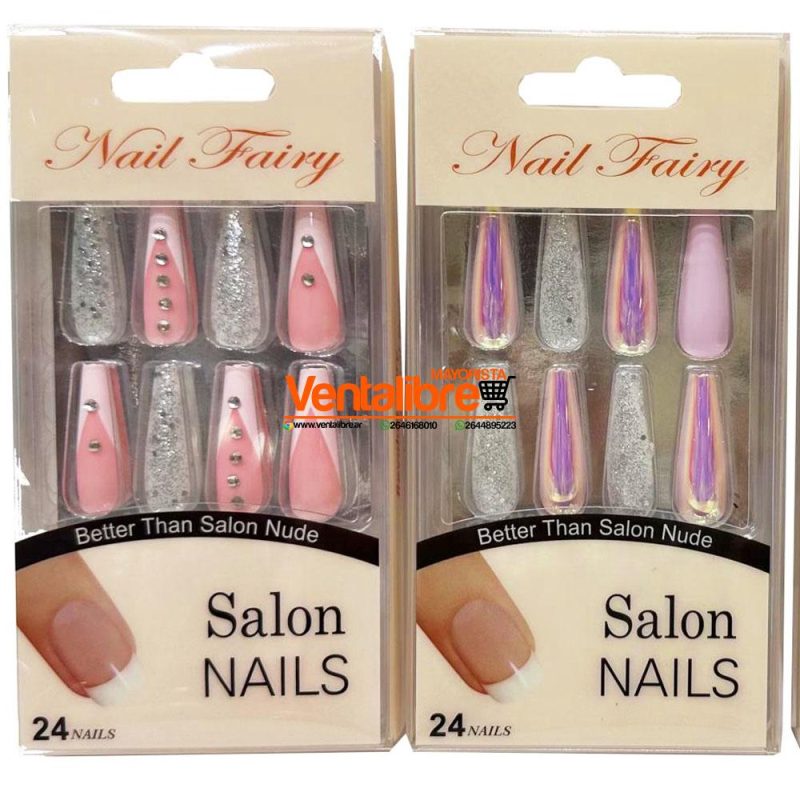 UÑAS POSTIZAS DECORADAS 24 PIEZAS VARIOS DISEÑOS CON PEGAMENTO BIFAZ