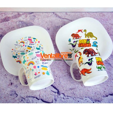 SET PLATO INFANTIL MÁS TAZA RECTA VARIOS ESTAMPADOS