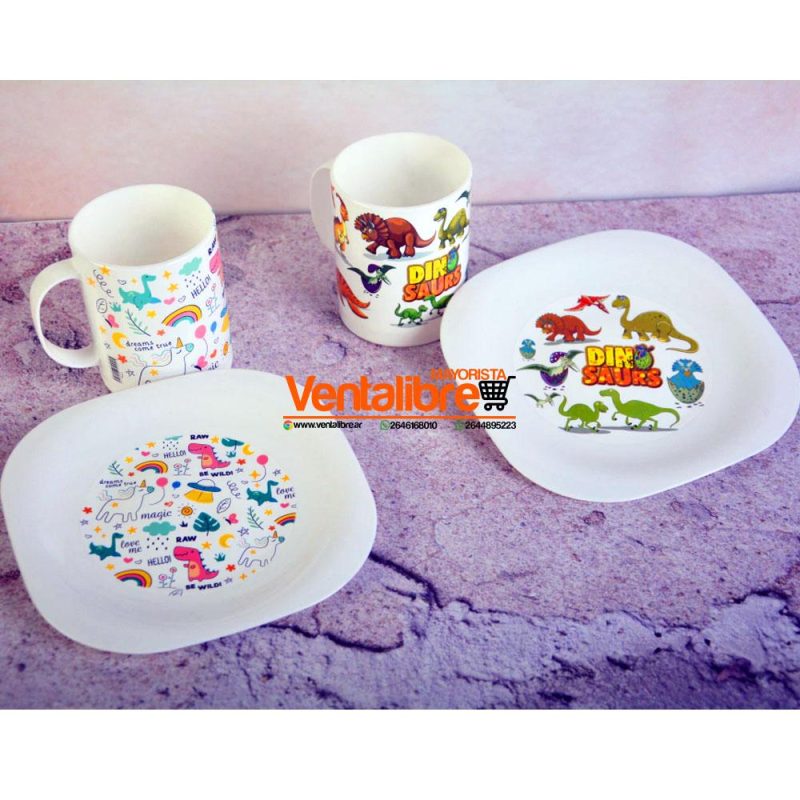 SET PLATO INFANTIL MÁS TAZA RECTA VARIOS ESTAMPADOS - Imagen 2