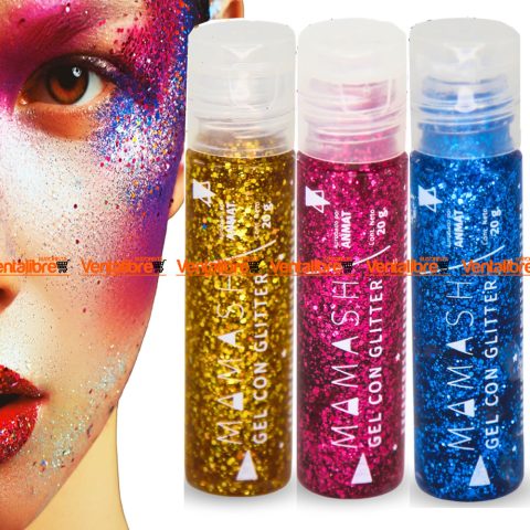 GEL CON GLITTER PARA CUERPO Y PELO X 20 GR. VARIOS COLORES