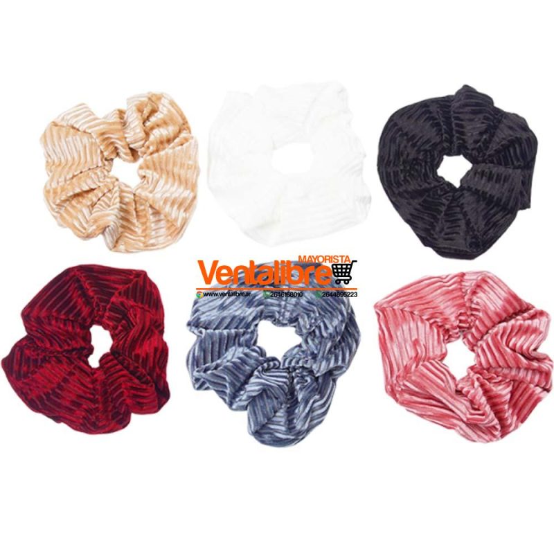 COLETAS SCRUNCHIES DE TERCIOPELO XL CON RAYA VARIOS COLORES