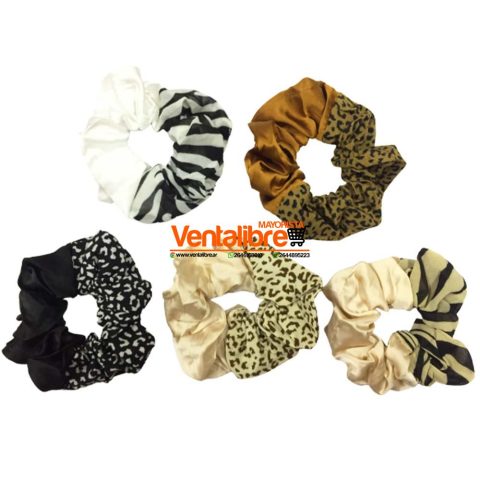 COLETAS SCRUNCHIES DE TELA COMBINADA RAYADA EXCELENTE AJUSTE