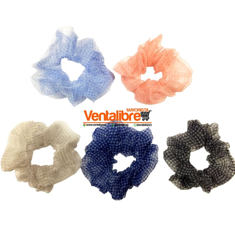 COLETAS SCRUNCHIES DE GASA CUADRILLE VARIOS COLORES