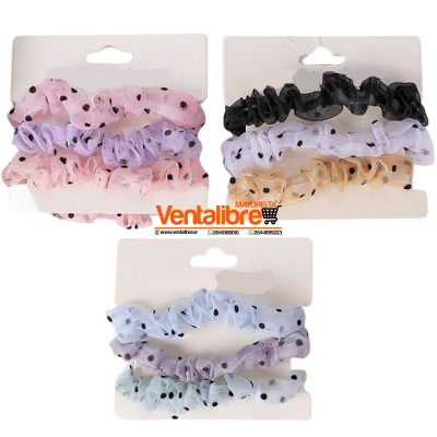 COLETAS SCRUNCHIES DE GASA FINA A LUNARES BLÍSTER X 3 UNI.