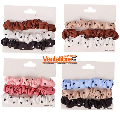 COLETAS SCRUNCHIES DE TELA FINA ESTAMPADAS LUNARES X 3 UNI.