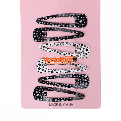 TRABAS TIC TAC 5 CM. CON ESTRELLAS BLANCAS NEGRAS X 6 UNI.
