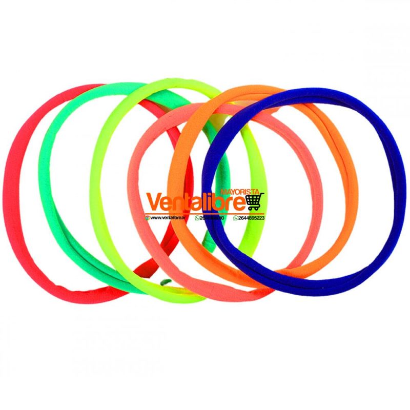 VINCHA ELÁSTICA DEPORTIVA COLORES FLUO EXCELENTE ELASTICIDAD X 6 UNI.