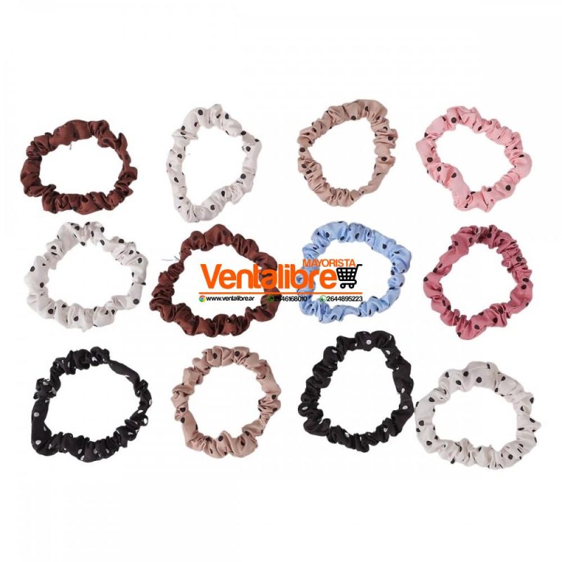 COLETAS SCRUNCHIES DE TELA FINA ESTAMPADAS LUNARES X 3 UNI. - Imagen 2