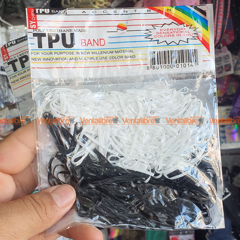 BOLSA DE GOMITAS PARA EL PELO X 250 UNI. BLANCAS Y NEGRAS