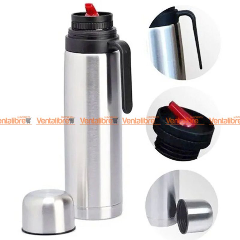 TERMO DE ACERO INOXIDABLE CON MEDIA MANIJA Y PICO VERTEDOR 1 LT.