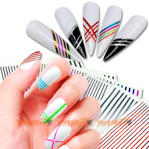 STICKER AUTOADHESIVO A RAYA COLOR PARA UÑAS