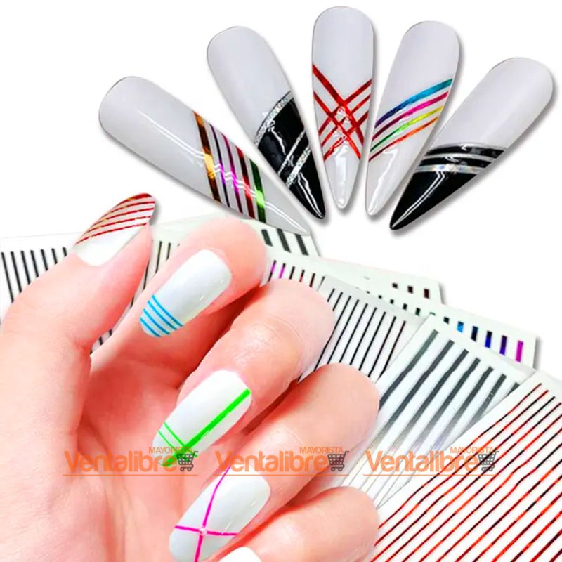 STICKER AUTOADHESIVO A RAYA COLOR PARA UÑAS