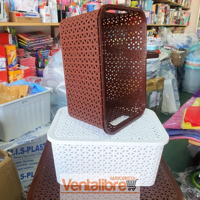 CAJA ORGANIZADORA SIMIL RATTAN MEDIANA CON TAPA 16 LTS. CALIDAD PREMIUM
