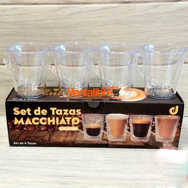 TAZAS DE CAFÉ MACHIATTO DOBLE CAPA X 4 UNIDADES