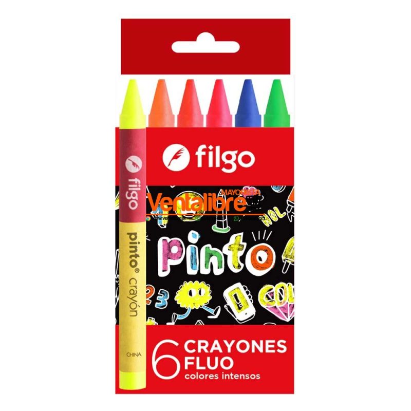 CRAYONES ESCOLARES COLORES INTENSOS FLÚO X 6 FILGO