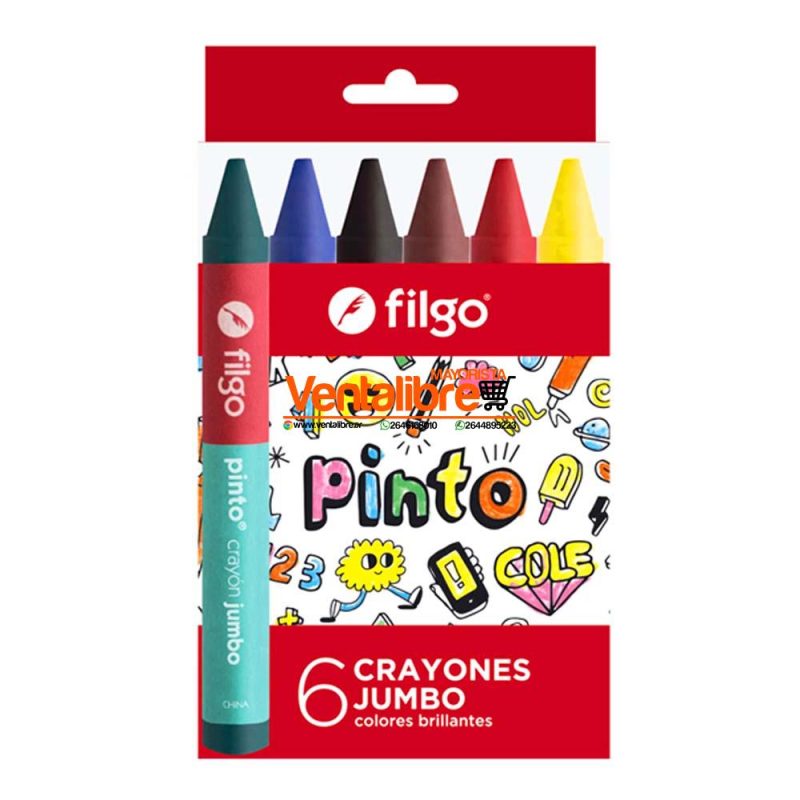 CRAYONES ESCOLARES MAXI JUMBO COLORES INTENSOS X 6 FILGO