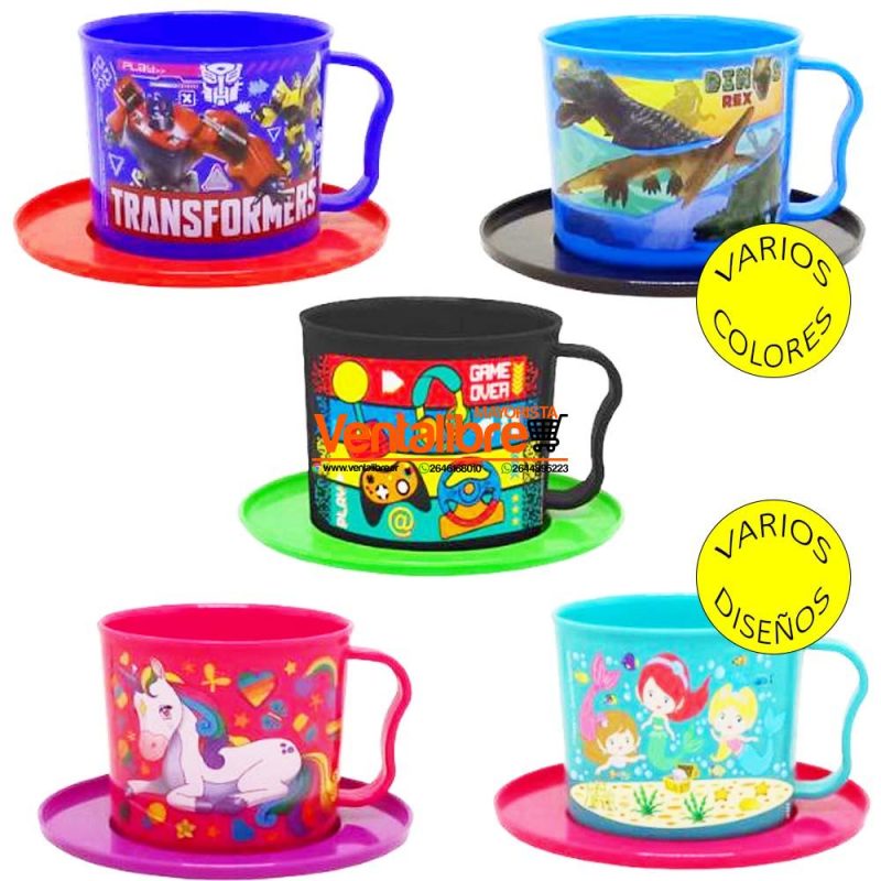 SET INFANTIL TAZA CON PLATO ESTAMPADO PERSONAJES