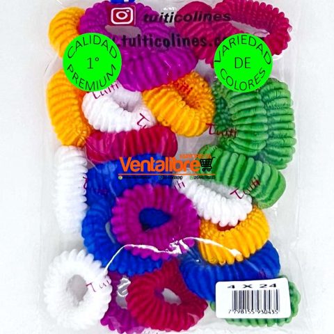 COLITAS MEDIANOS CON RULOS EN BOLSA X 24 UNI. VARIOS COLORES