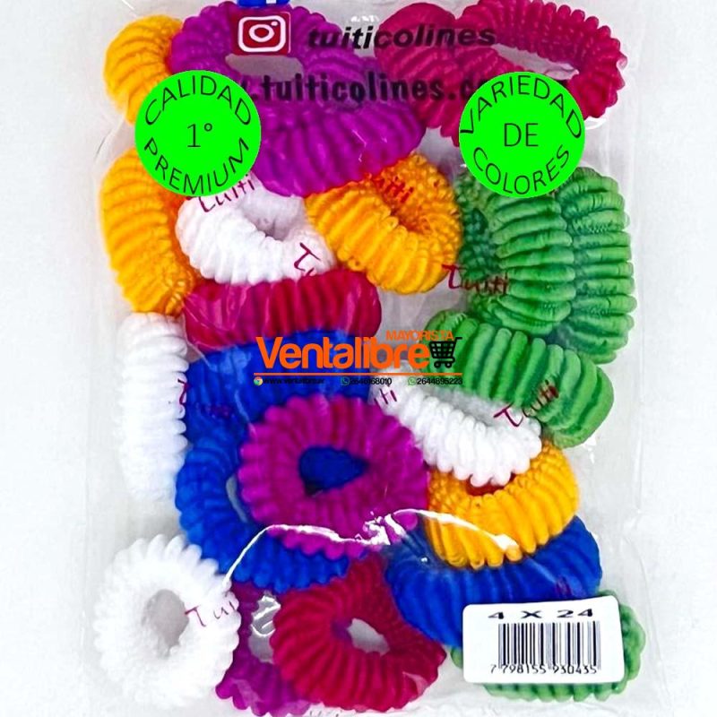 COLITAS MEDIANOS CON RULOS EN BOLSA X 24 UNI. VARIOS COLORES